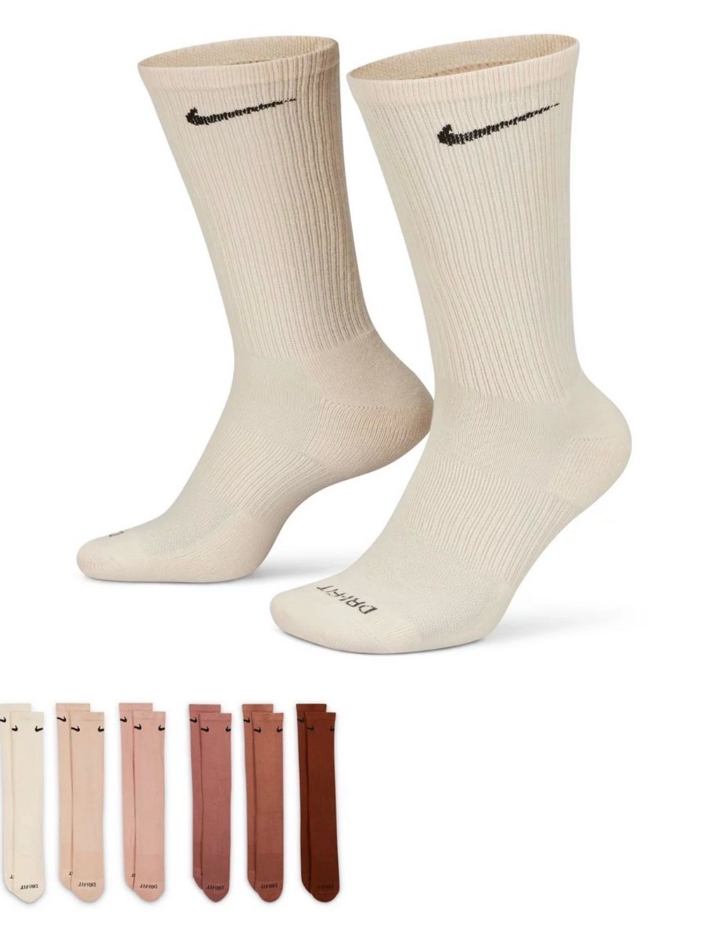 Nike Cream Crew Socks with Black Swoosh